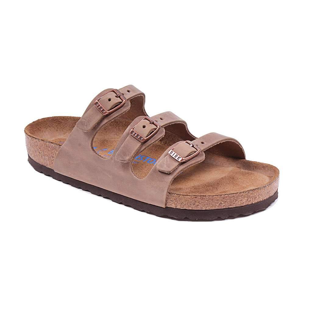 Birkenstock Women s Florida Oiled Leather Sandal in Tobacco with Soft Footbed Country Club Prep