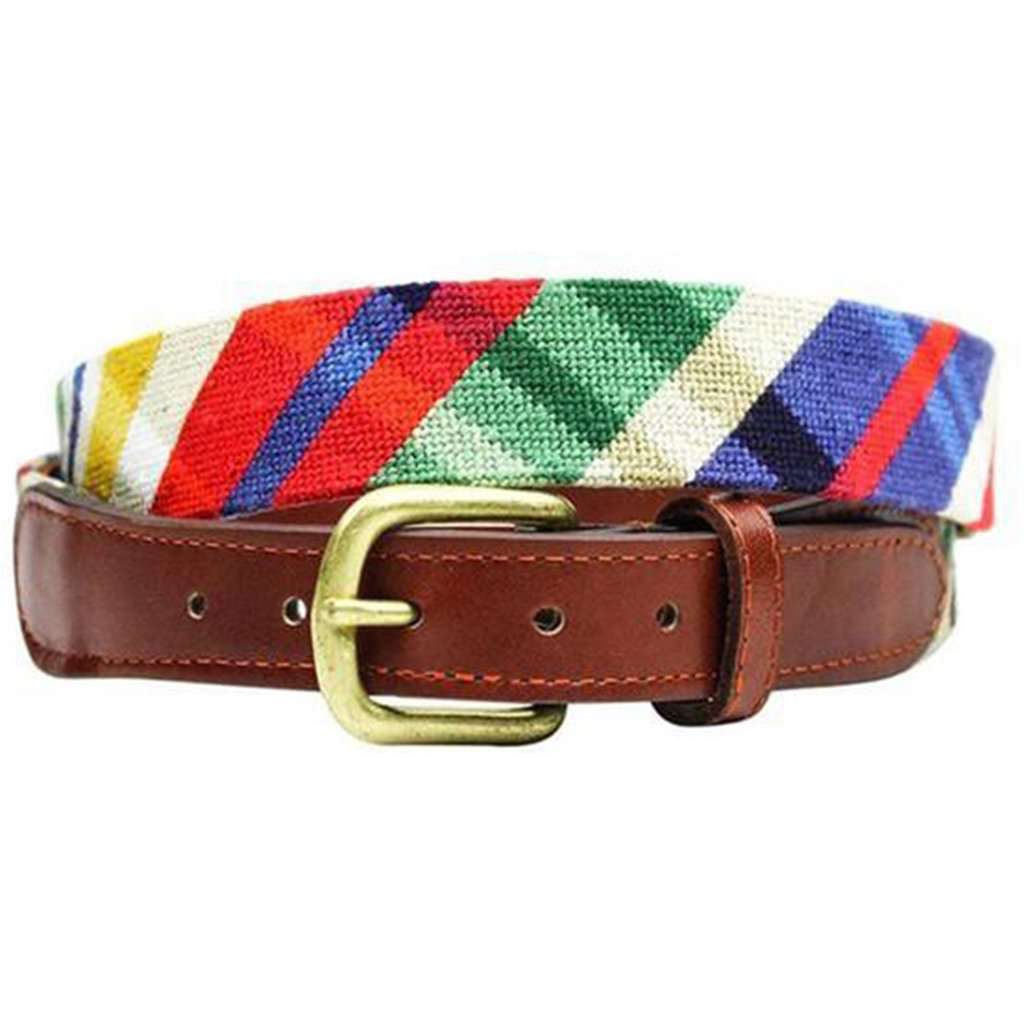 Smathers & Branson Hand-Stitched Needlepoint Belt Mens size 38 red green 2024 plaid