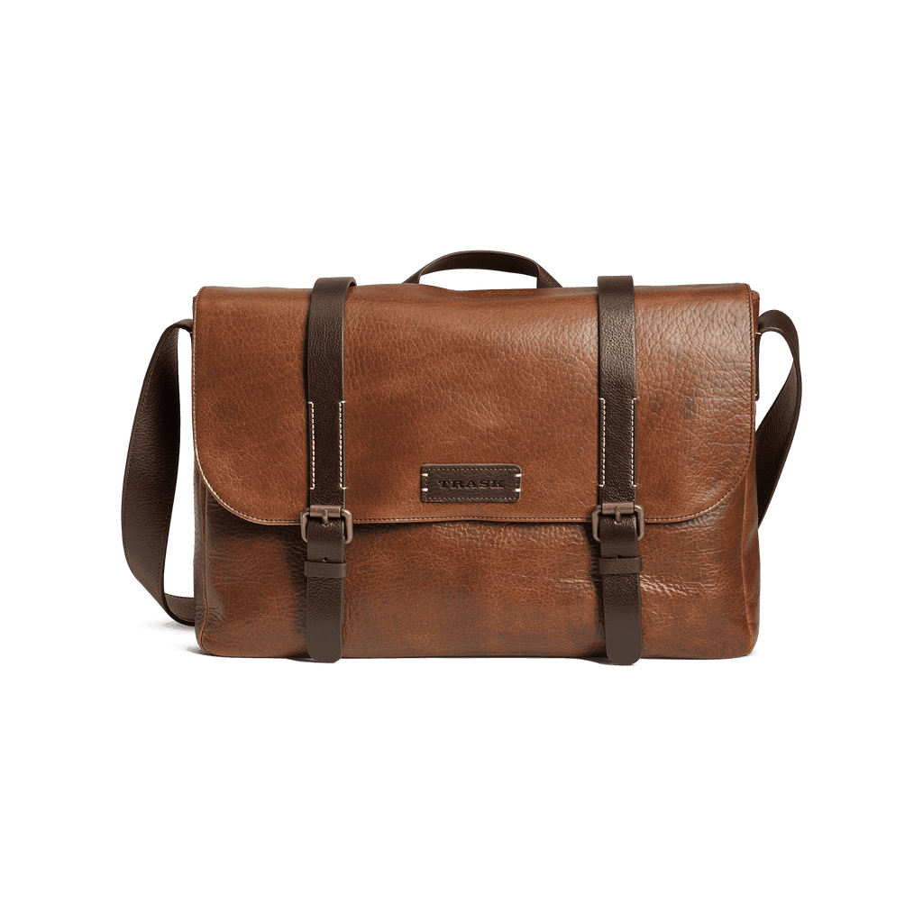 Trask Jackson Flapover Messenger Bag in Cognac American Bison