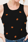 And The Why Jack O' Lantern Embroidered Ribbed Tank - Country Club Prep