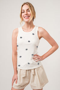 And The Why BOO Spider Web Embroidered Ribbed Tank - Country Club Prep