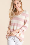 Reborn J Ribbon Cuff Contrast Striped Hacci Top - Country Club Prep