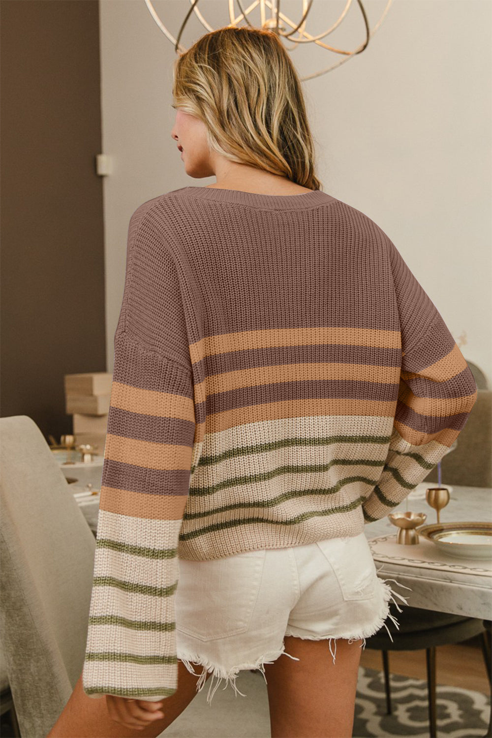 BiBi Color Block Striped Long Sleeve Sweater - Country Club Prep