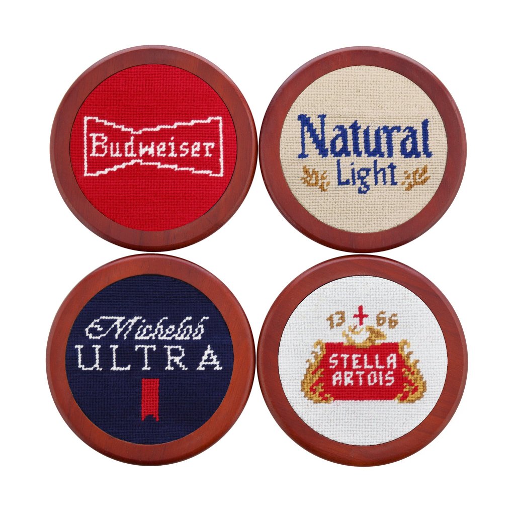 Anheuser Busch Beer Labels Needlepoint Coasters by Smathers & Branson - Country Club Prep