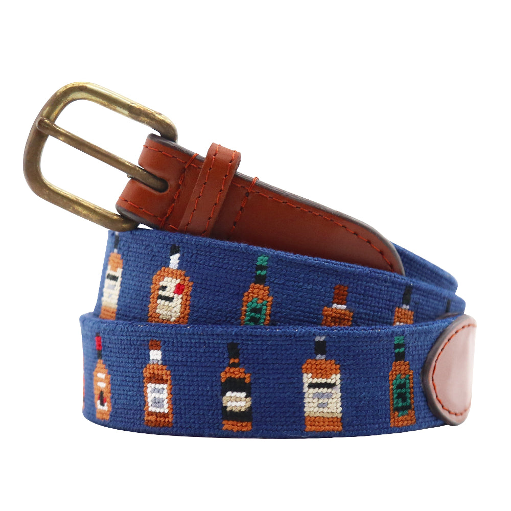 Bourbon Bottles Needlepoint Belt by Smathers & Branson - Country Club Prep