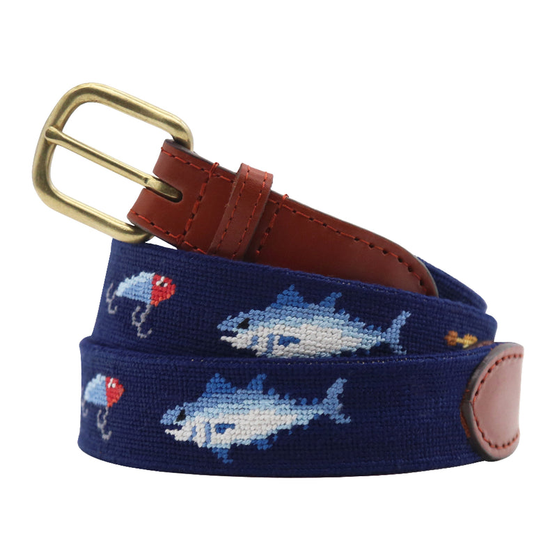 Fish and Tackle Needlepoint Belt by Smathers & Branson - Country Club Prep