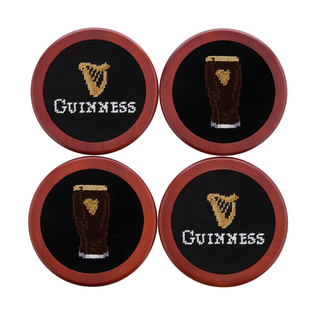 Guinness Harp Text & Glass Needlepoint Coasters by Smathers & Branson - Country Club Prep