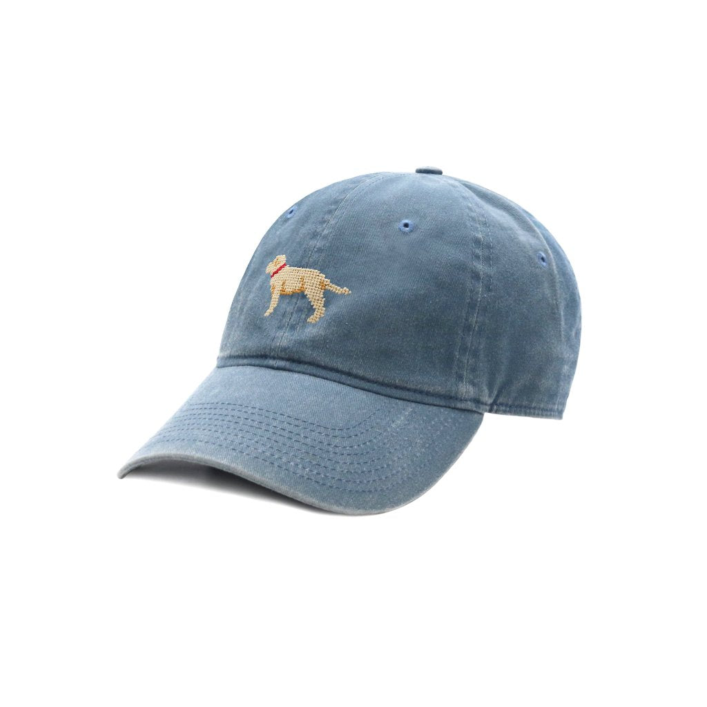 Yellow Lab Needlepoint Hat in Steel Blue by Smathers & Branson - Country Club Prep