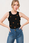 And The Why Jack O' Lantern Embroidered Ribbed Tank - Country Club Prep