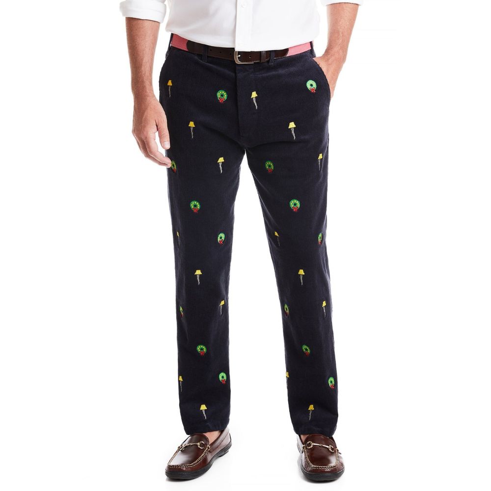 Stretch Cotton Fine-Wale Corduroy Embroidered Pants