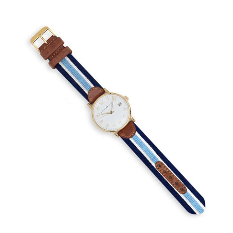 Light Blue Multi Stripe Needlepoint Watch by Smathers & Branson - Country Club Prep