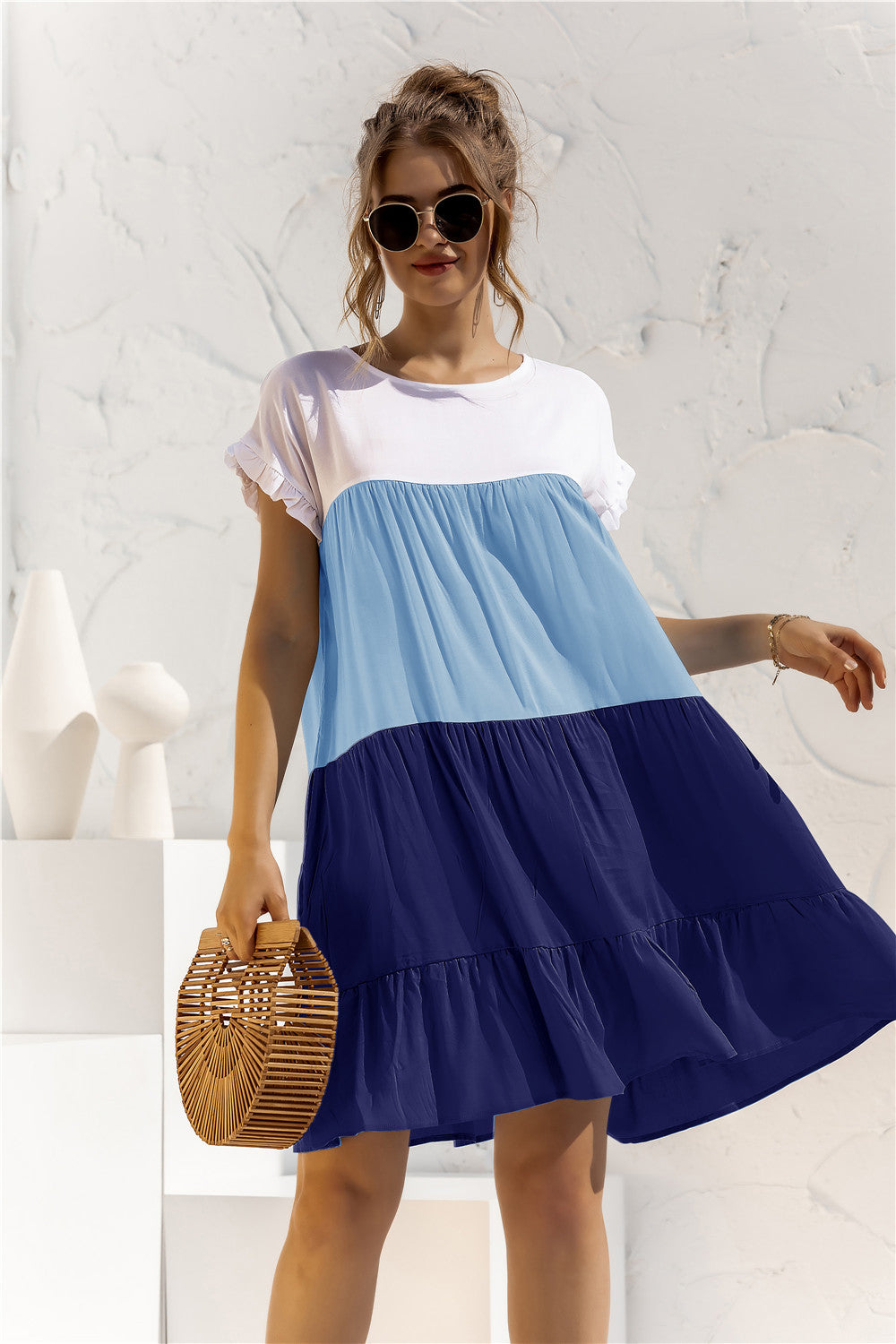 Color block frill 2025 ruffle hem dress