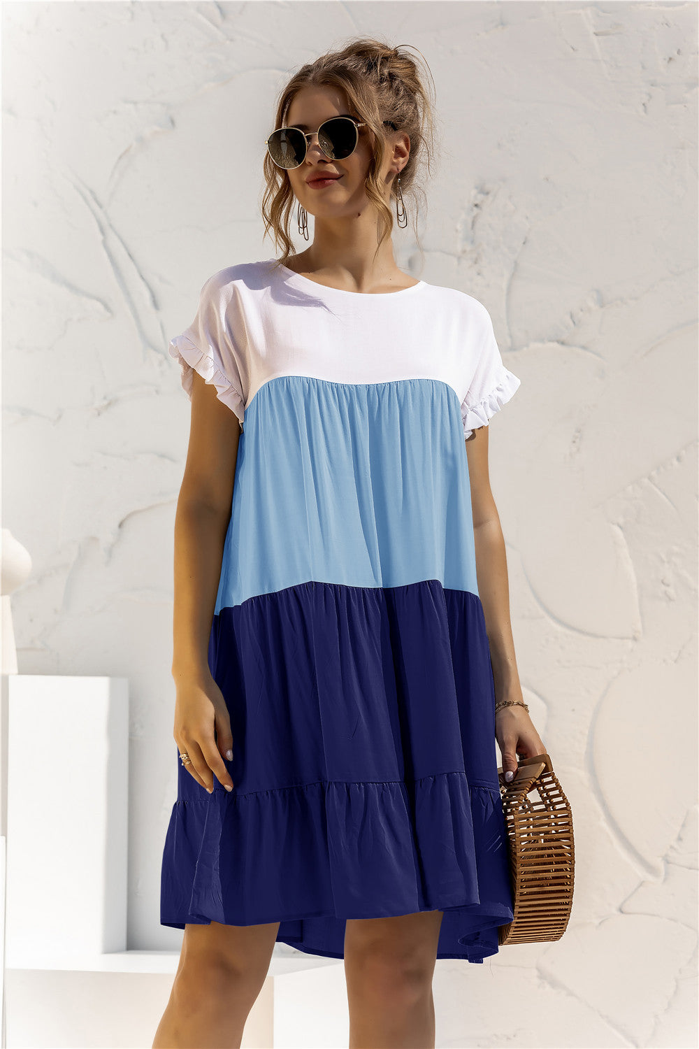 Color block frill 2025 ruffle hem dress