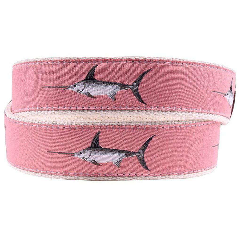 Country Club Prep Affable Swordfish Leather Tab Belt in Salmon