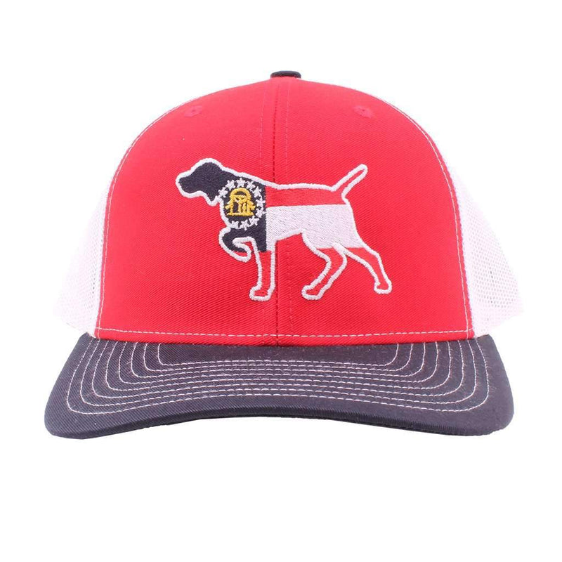 Georgia Flag Pointer Trucker Hat in Red, White, and Blue by Southern Snap Co. - Country Club Prep