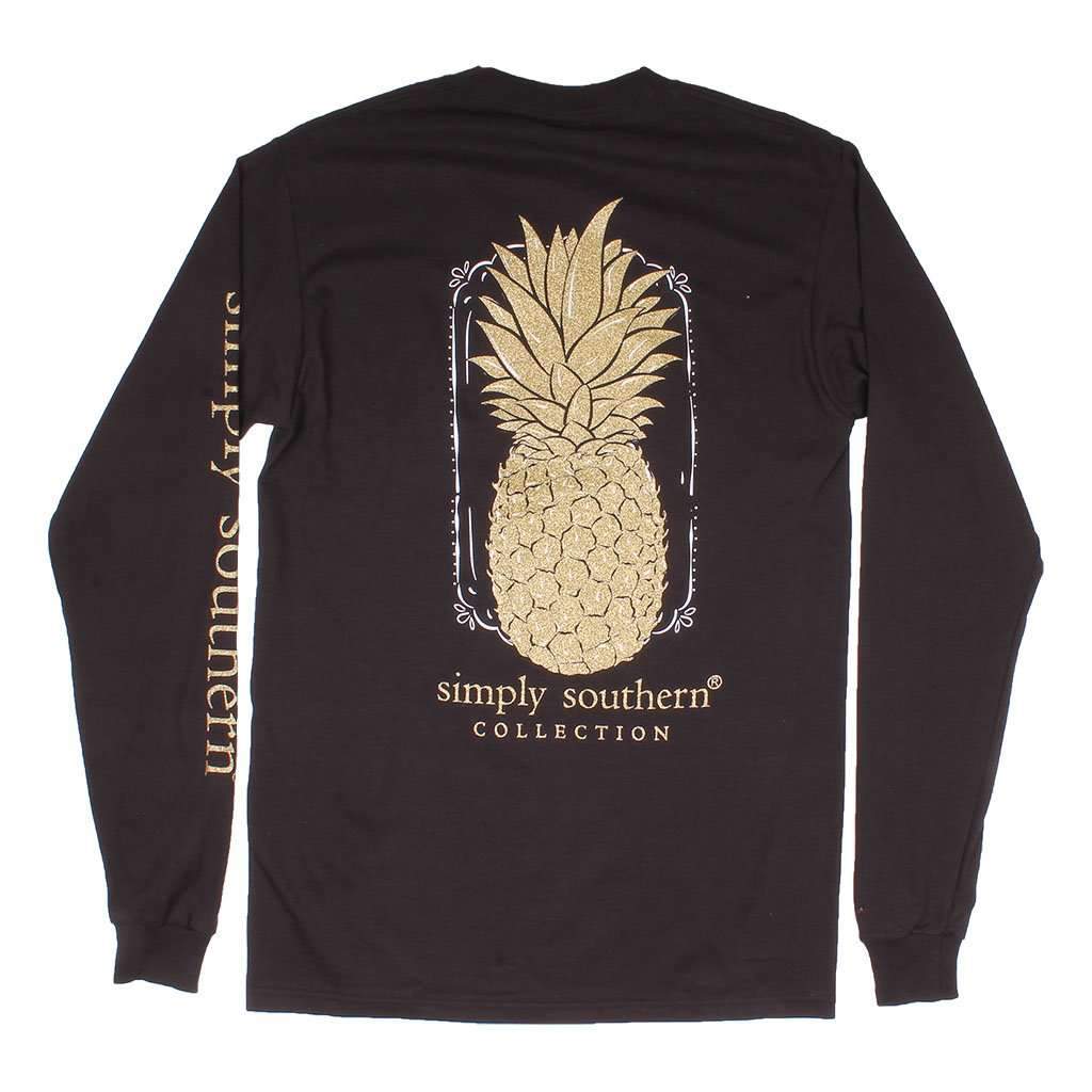 Long Sleeve Preppy Pineapple Tee in Black by Simply Southern