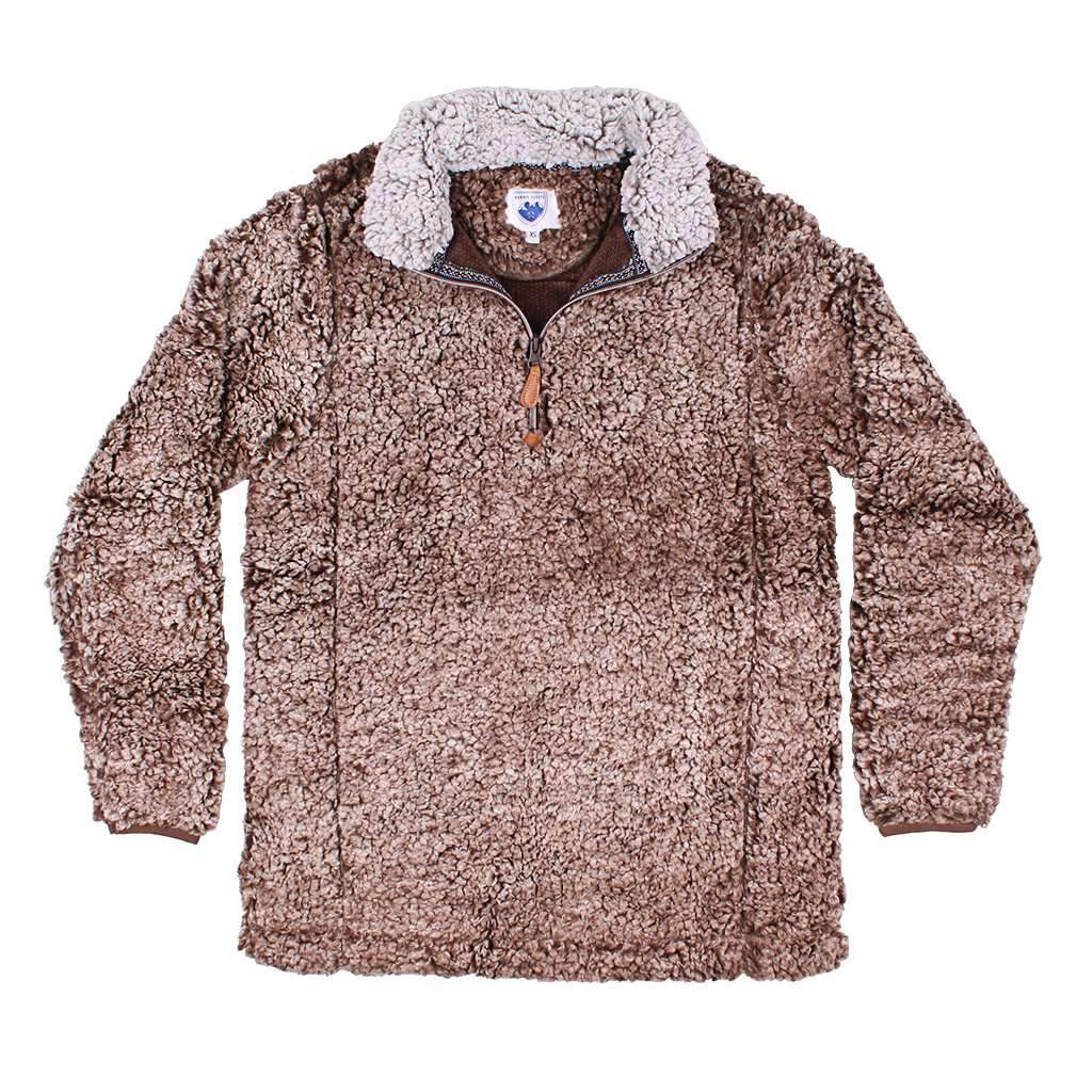 Nordic Fleece Quarter Zip Sherpa Pullover in Brown with Gray Country Club Prep