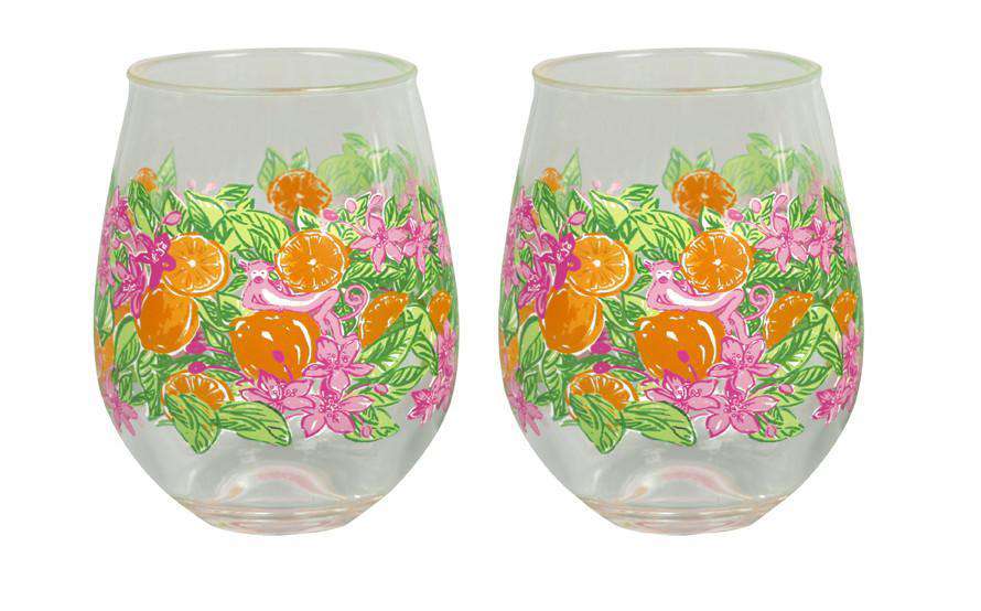 Lilly Pulitzer Lion Around Acrylic Stemless Wine Glasses