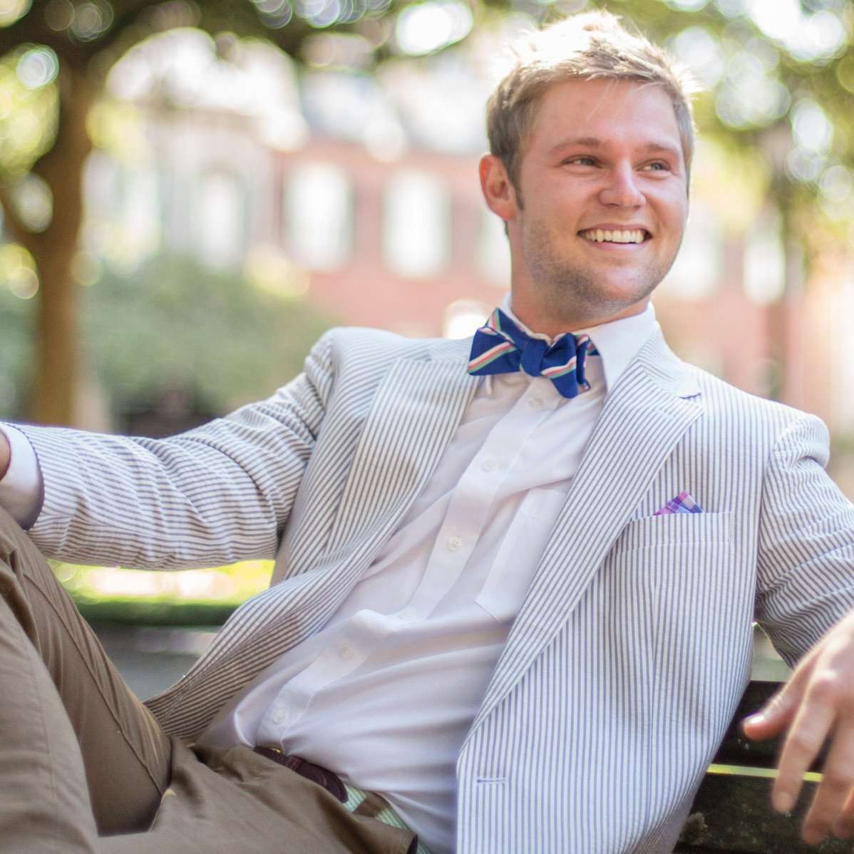 Low Country Stripe Bow Tie in Royal Blue by High Cotton - Country Club Prep