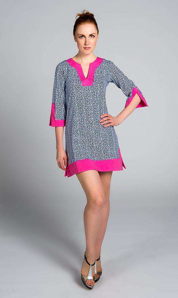 Greek Key Knit Dress in Navy by Malabar Bay - Country Club Prep