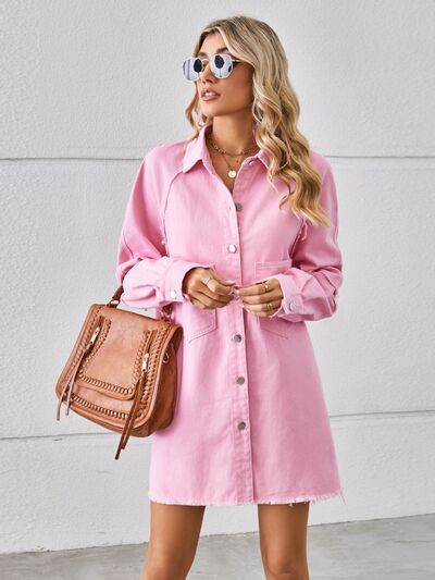 Raw Hem Denim Shirt Dress