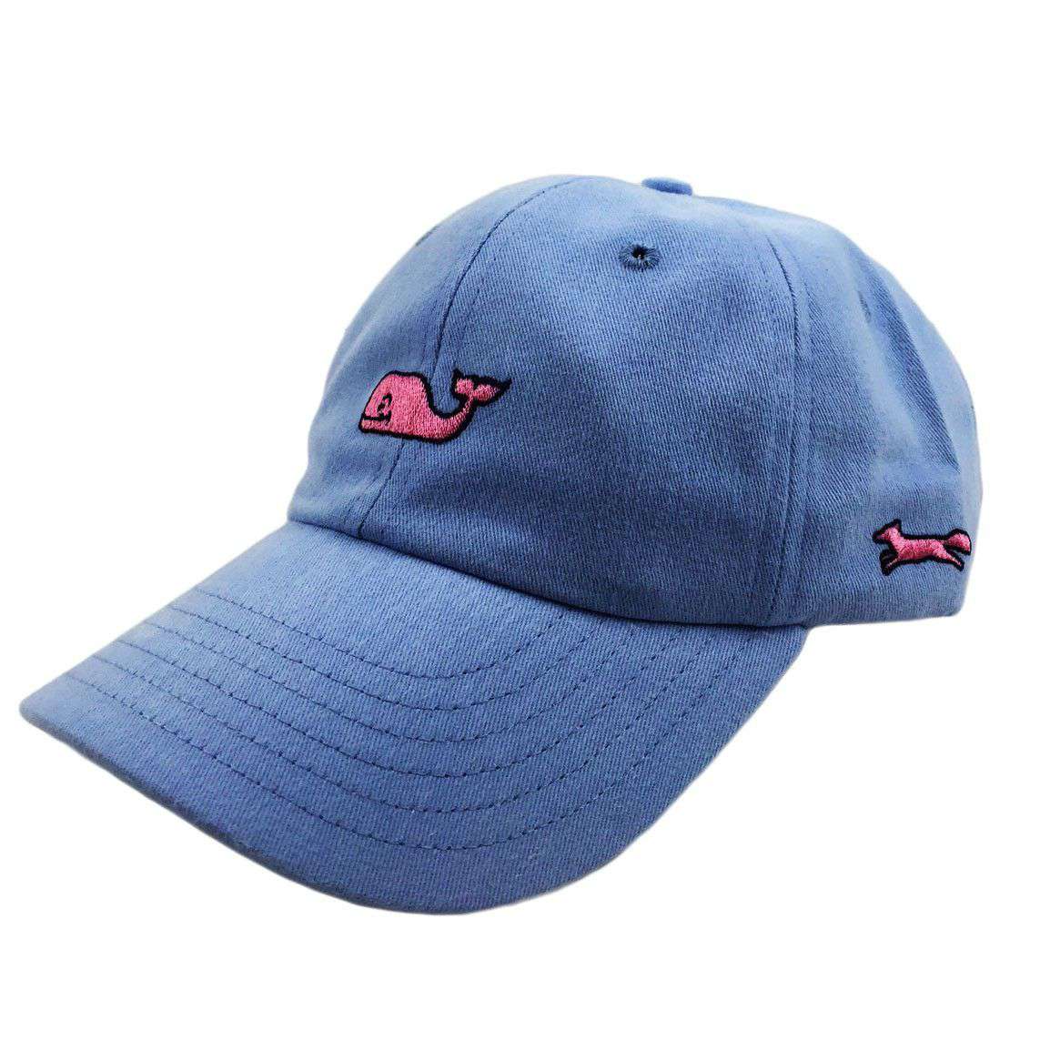 Vineyard Vines Whale Logo Baseball Hat in Light Blue w/ Pink