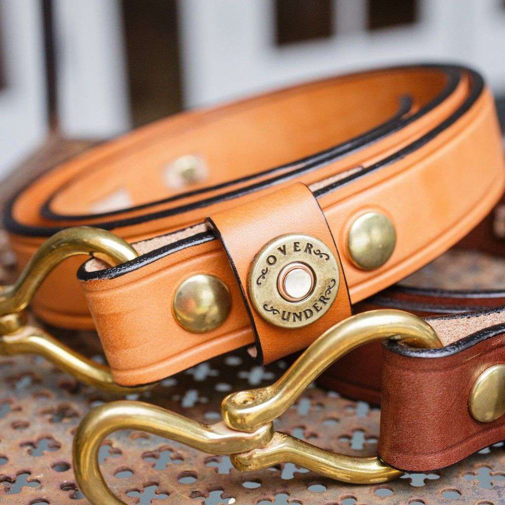 Leather Belt in Dark Brown with Brass Fish Hook Buckle by Country Club Prep