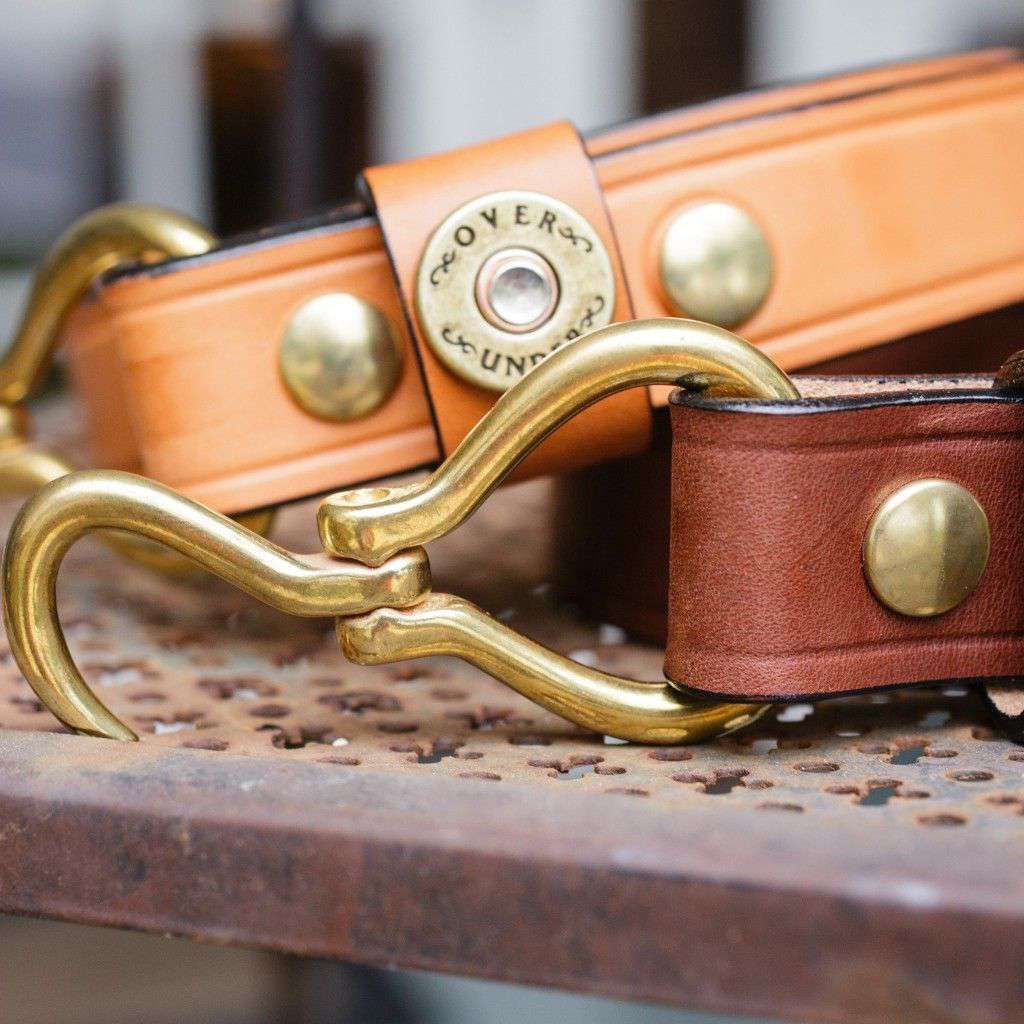 Leather Belt in Dark Brown with Brass Fish Hook Buckle by Country Club Prep