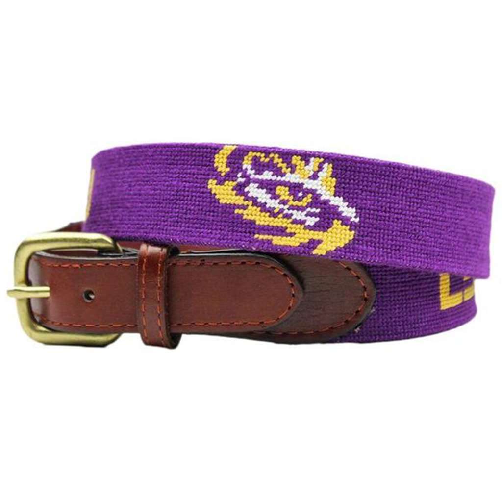 Smathers and Branson LSU Needlepoint Belt in Purple Country Club Prep