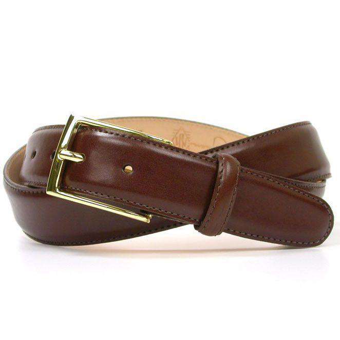 Leather Belt in Dark Brown with Brass Fish Hook Buckle by Country Club Prep