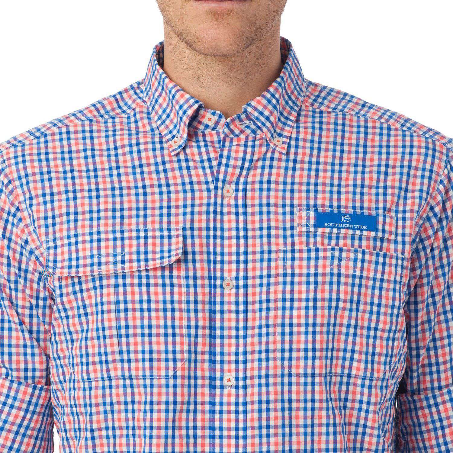 Tarpon Plaid Fishing Shirt in Hot Coral by Southern Tide