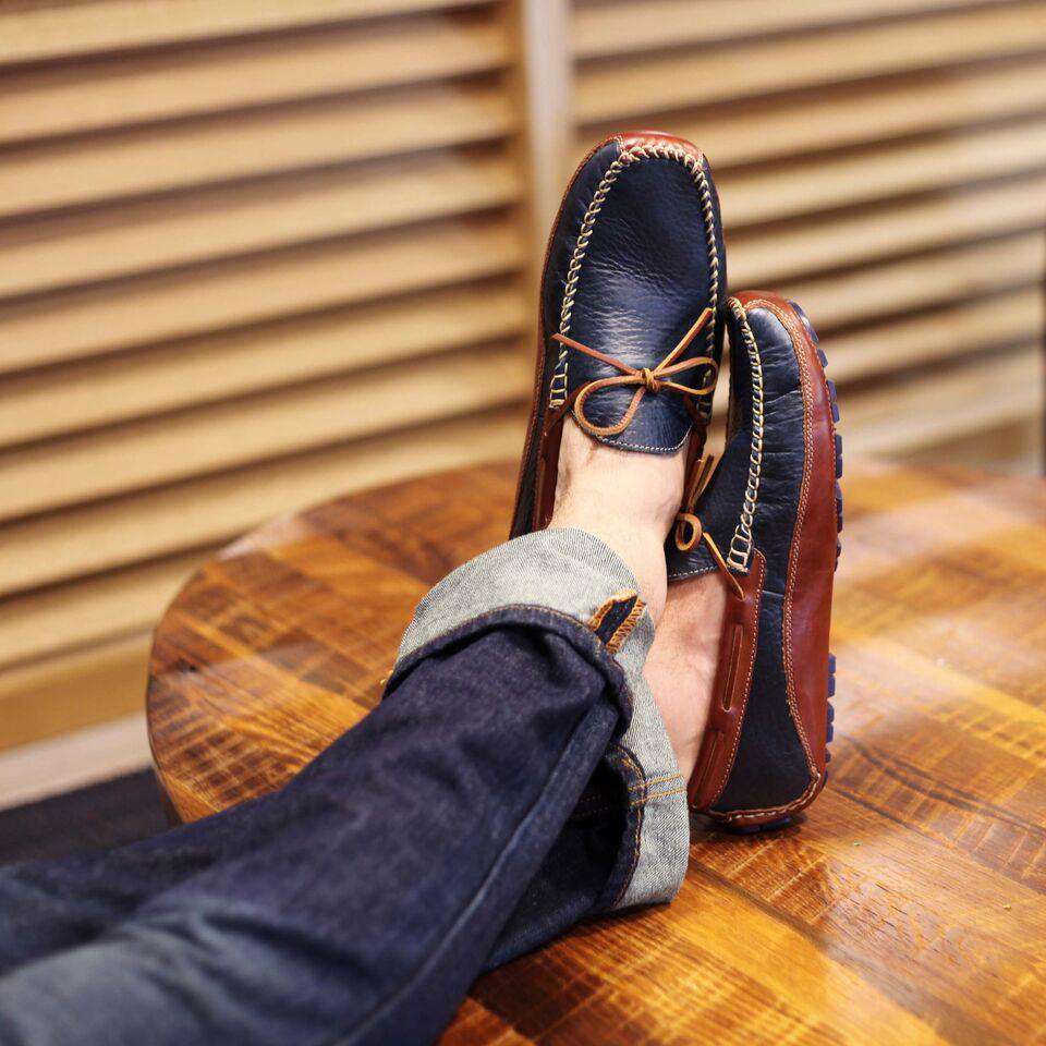 Trask Drake Bison Loafer in Navy Country Club Prep