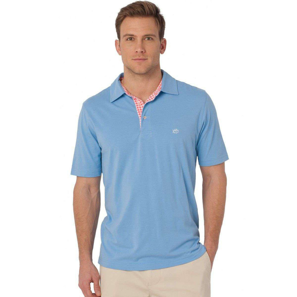 Southern Tide Gingham Placket Skipjack Polo in Ocean Channel Blue ...