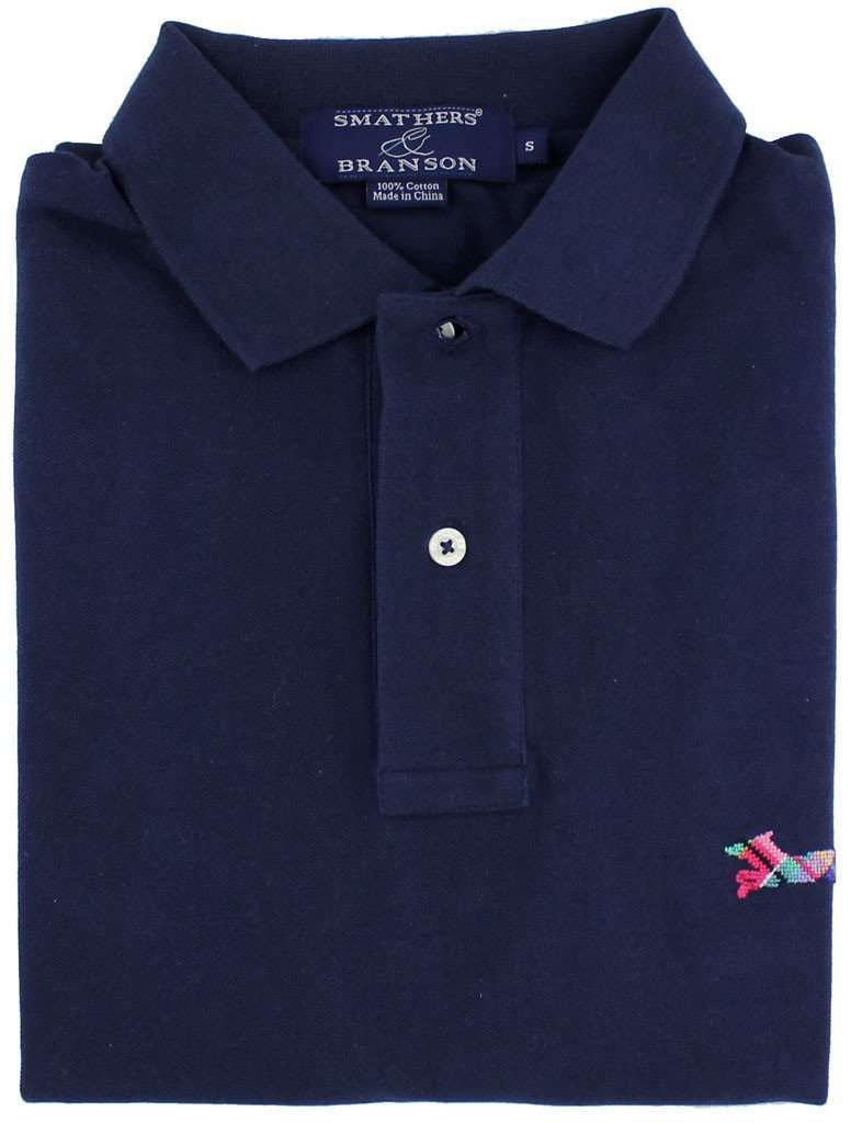 Smathers and Branson Longshanks Needlepoint Polo Shirt in Navy