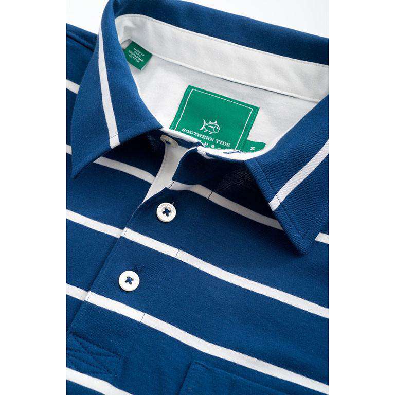 River Oaks Striped Club Polo in Yacht Blue by Southern Tide - Country Club Prep