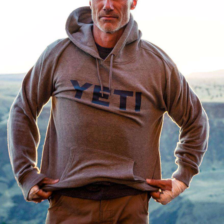 Yeti Men's Brushed Fleece Logo Pullover Hoodie - Heather Grey M / Heather Gray