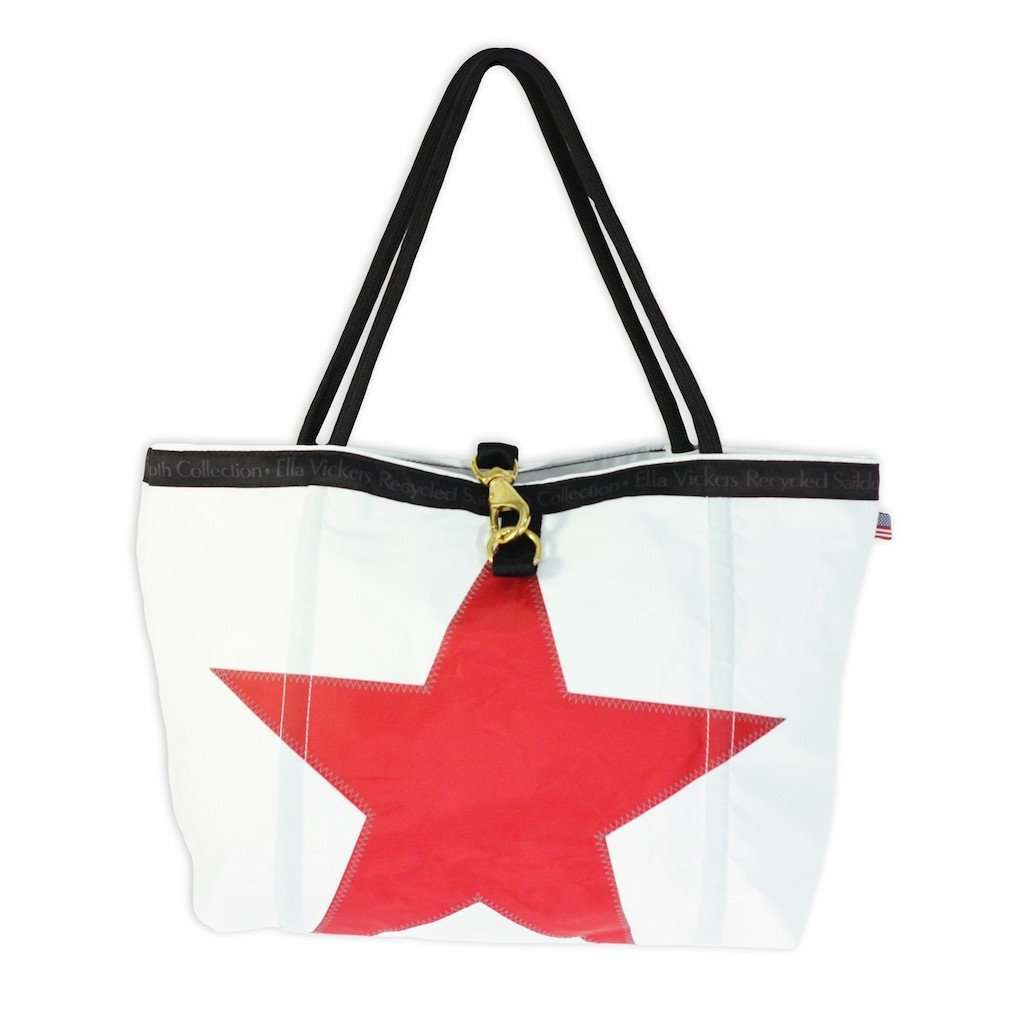 Medium Rope Tote Bag in White With Red Star by Ella Vickers