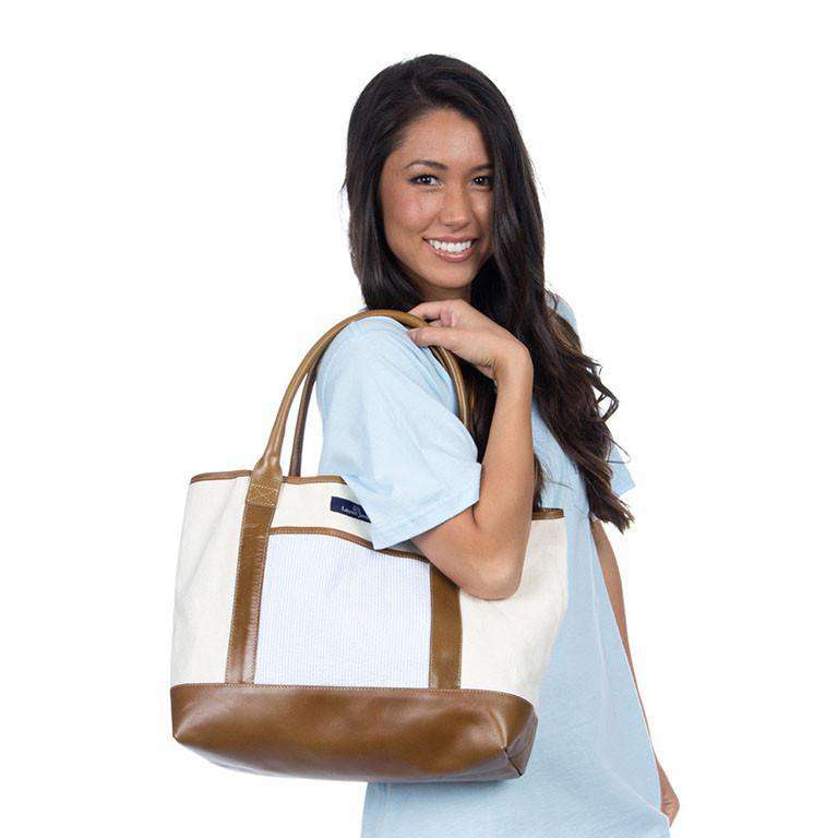 Lauren James Seersucker Tote Bag in Light Blue – Country Club Prep