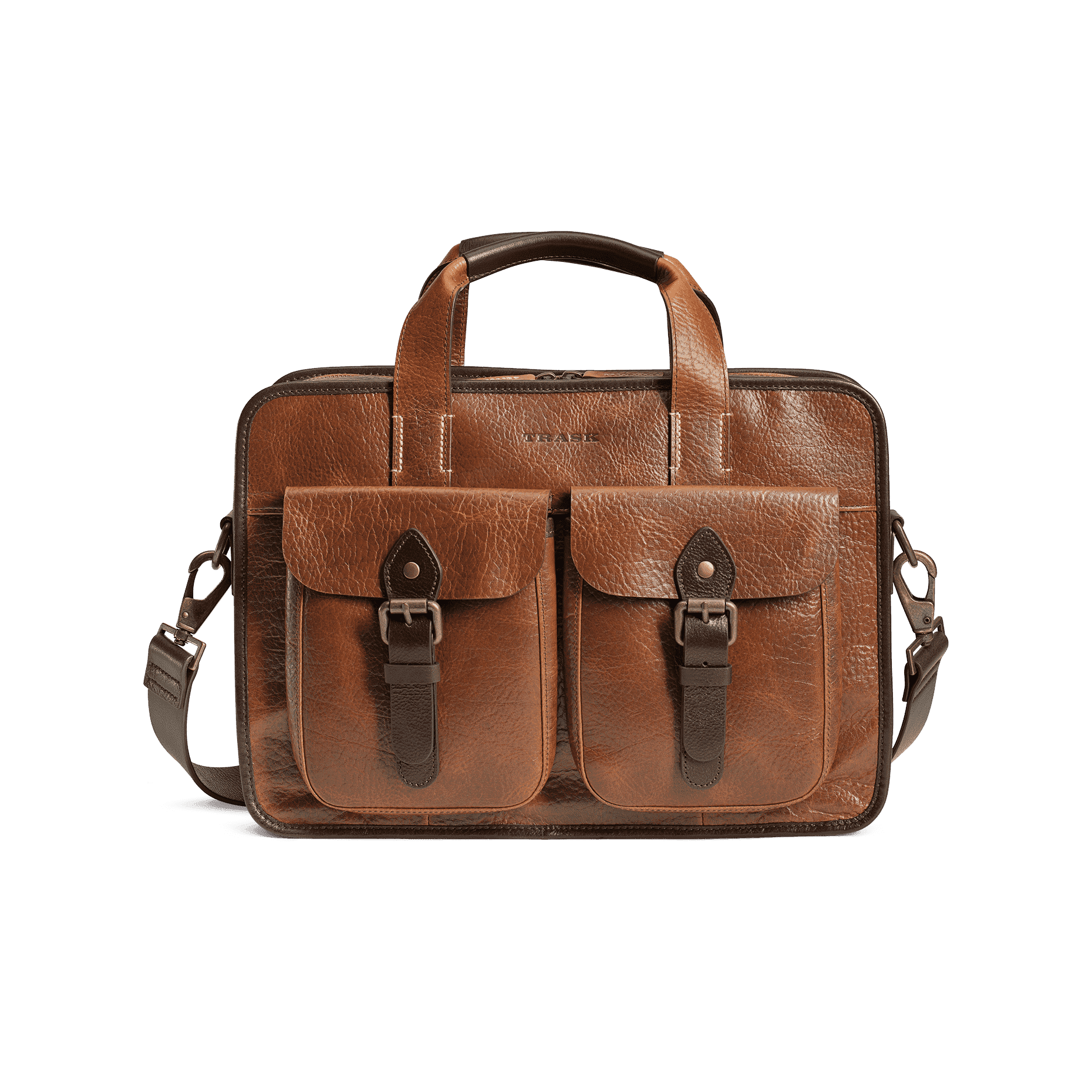 Trask Jackson Zip Tote Bag in Cognac American Bison Country