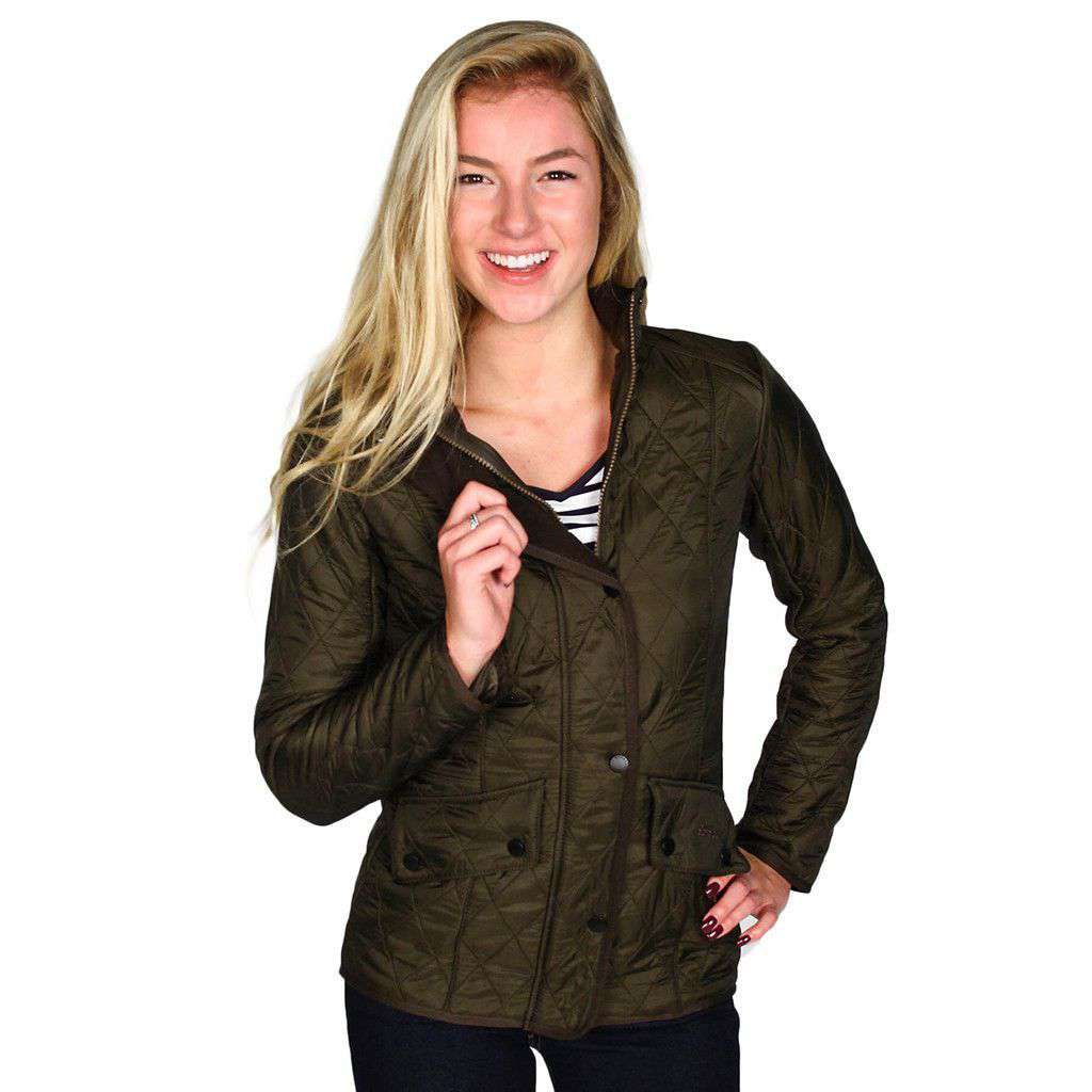 Barbour Cavalry Polarquilt Jacket in Dark Olive Green Country Club Prep