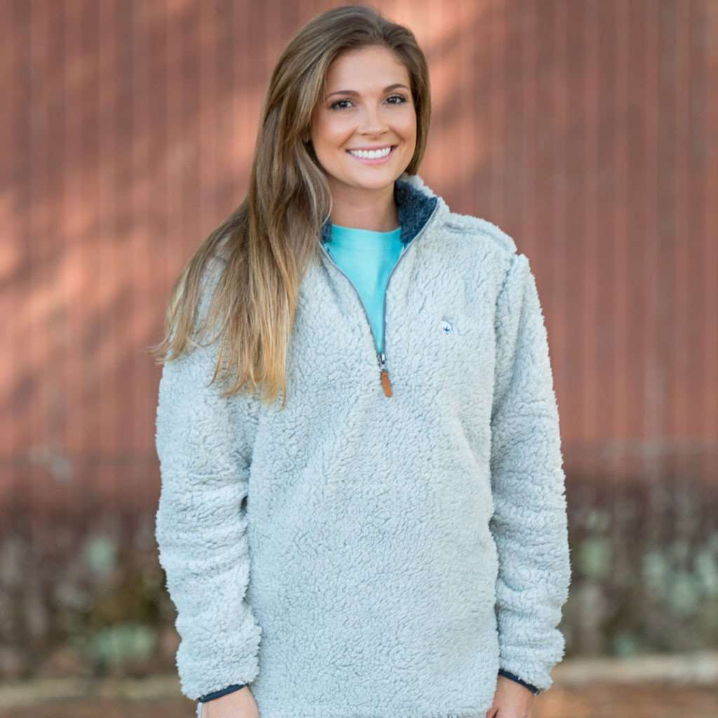 Southern Shirt Company Quarter Zip Sherpa Pullover in Pearl Blue Country Club Prep