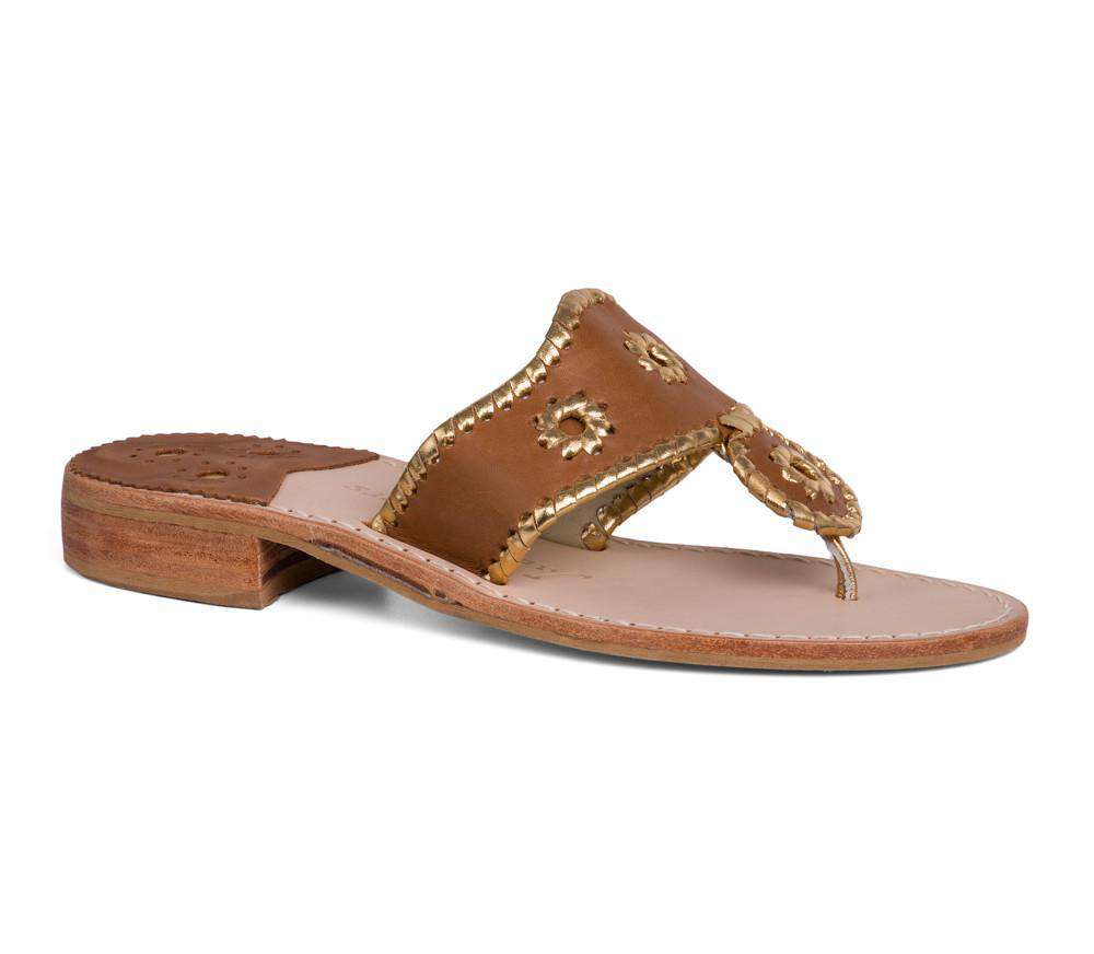 Jack Rogers Nantucket Gold Sandal in Cognac and Gold Country