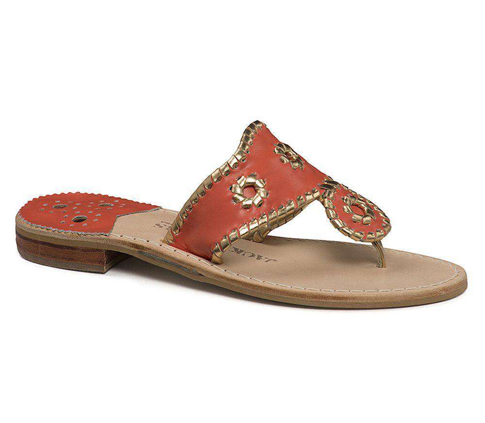 Jack Rogers Nantucket Gold Sandal in Fire Coral and Gold Country