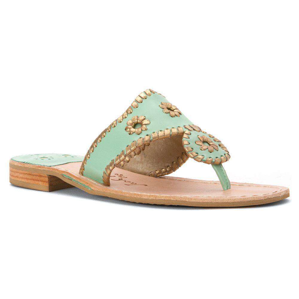 Jack Rogers Nantucket Gold Sandal in Mint and Gold Country Club Prep