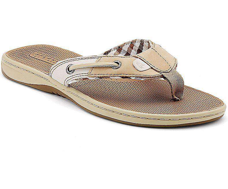 Sperry Women s Seafish Thong Sandal in Linen Oat Leather