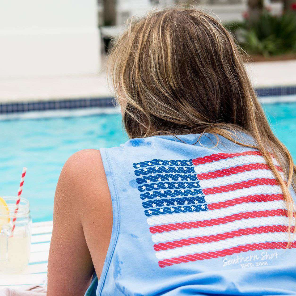 American Twine Pocket Tank Top in Maui Blue by The Southern Shirt Co. - Country Club Prep