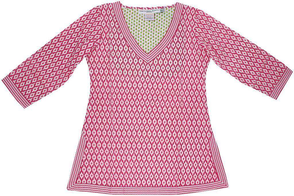 Classic V-Neck Hand Printed Tunic in Beau Fuchsia by Gretchen Scott De –  Country Club Prep